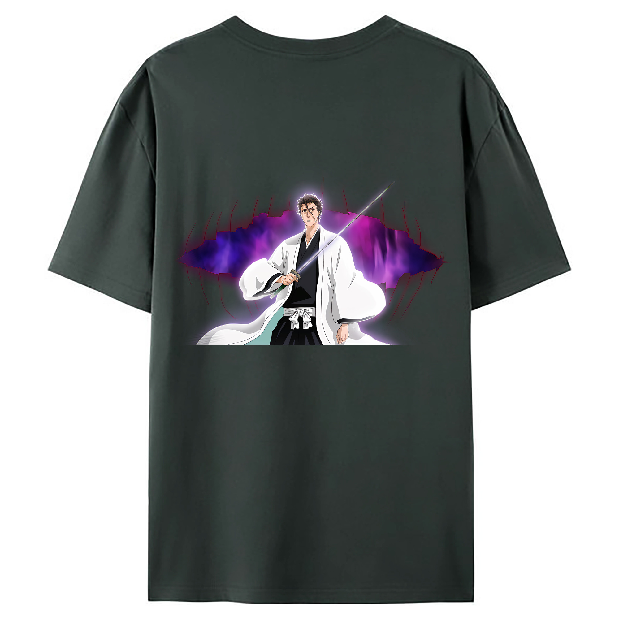 （画像用） ブリーチ 藍染 惣右介（あいぜん そうすけ） BLEACH Aizen Sousuke 綿100％ メンズ半袖Tシャツ（バックプリント） 通気性